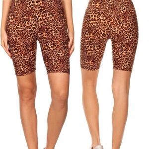Leggings Depot Leopard Print Bike Shorts Women Color Brown Size XL